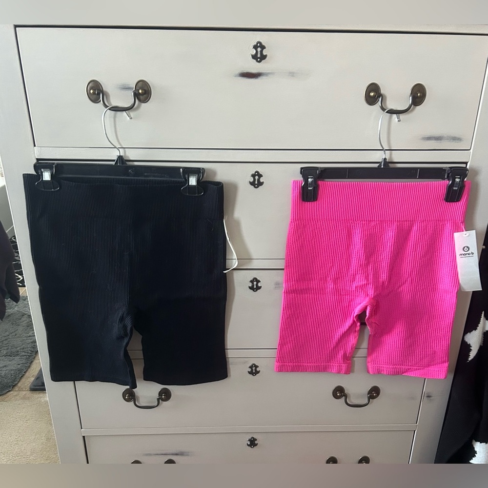 Lot of 2!-MONO B Black & Hot Pink Ribbed Biker shorts